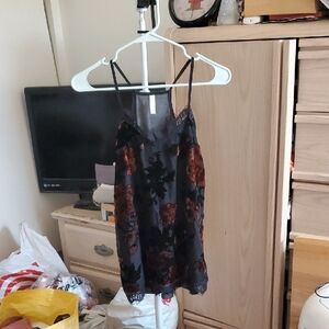 Xhilaration Black Velvet Floral Lace Tank Blouse Size S